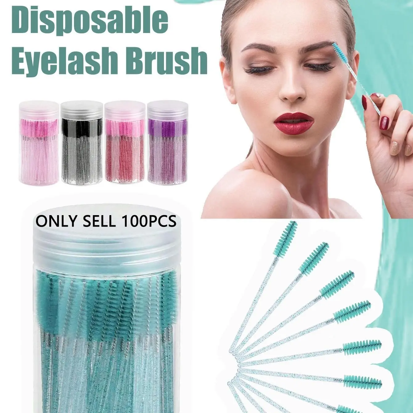 100PCS Disposable Eyelash Brush with Clear Container, Mascara Wands Spoolie Cosmetic Makeup Brushes Applicators Kits for Separating Eyelashes, Eyelash Extensions and Eyebrow