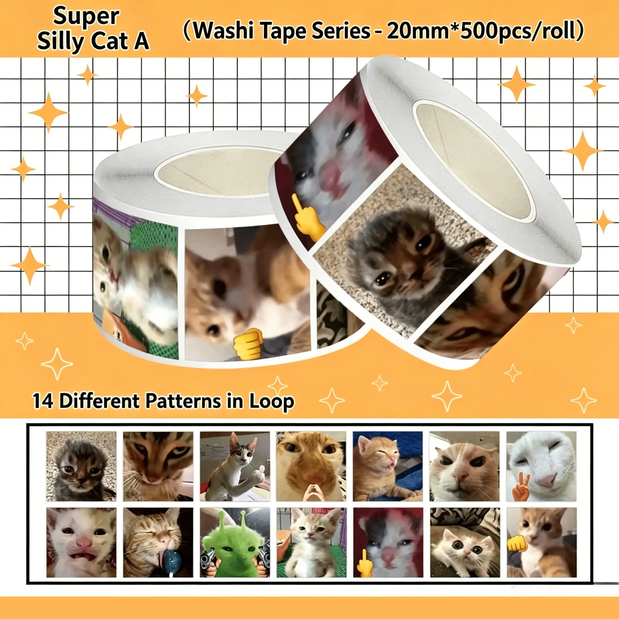 500Pcs Kawaii Cat Sticker Roll, Cute decals, DIY Decorative Stickers, Scrapbooking Stickers for journal, gift & scrapbook DIY decoration
