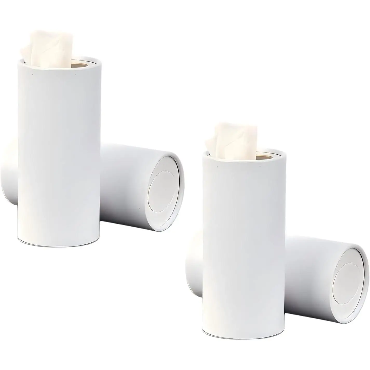 4 count  Tissue Holder with Facial Tissues, Minimalist Solid Color Cup Holder Facial Tissue Cylinder, Portable Refillable Tissues Box Container,  for  SUV  Office (White)