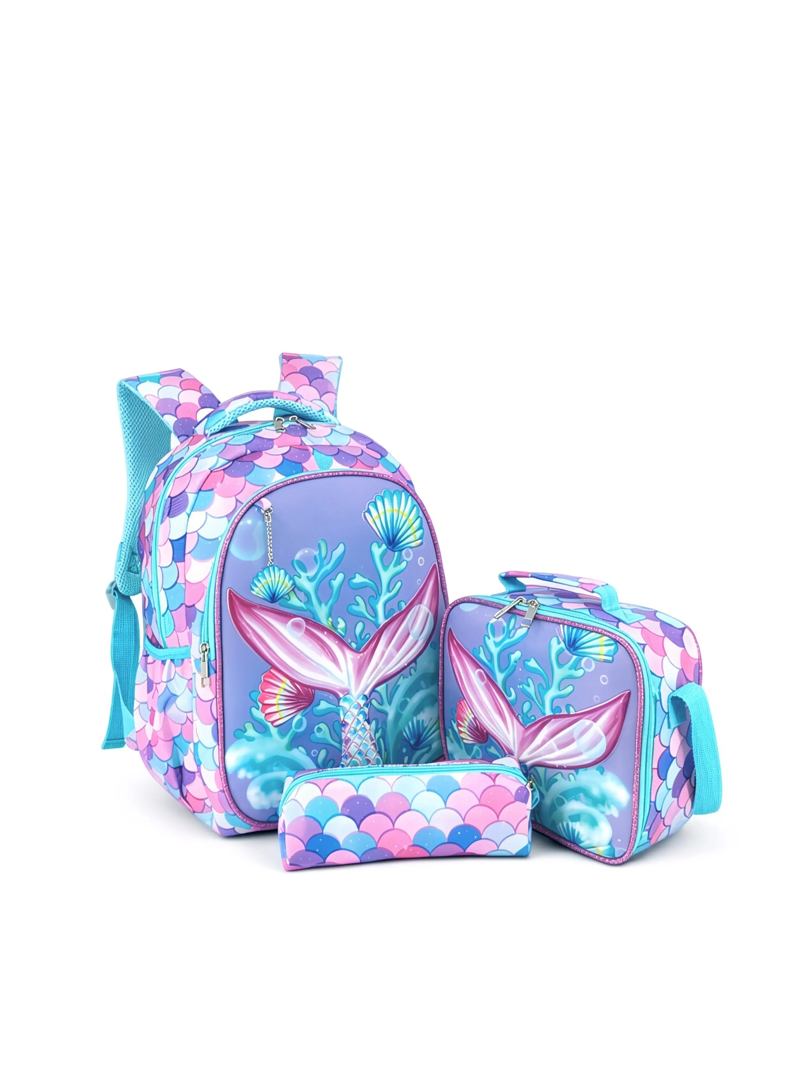2026 New Mermaid Pattern Backpack Set, Cute Stylish Daypacks, Lightweight Design School Bag with Lunch Box and Pencil Case, Stylish, Fashionable and Trendy for Students, Perfect Gift