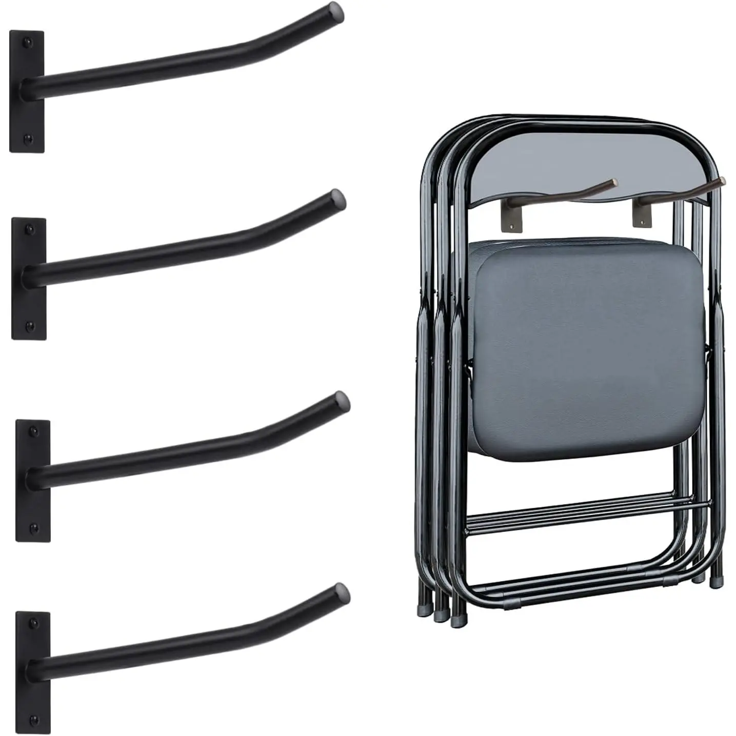 Wall Mount Folding Chair Storage Rack,Folding Chair Rack, Space-Saving Wall Organizer for Garage, Basement, , Office & Event Use (Black -2 Pack)