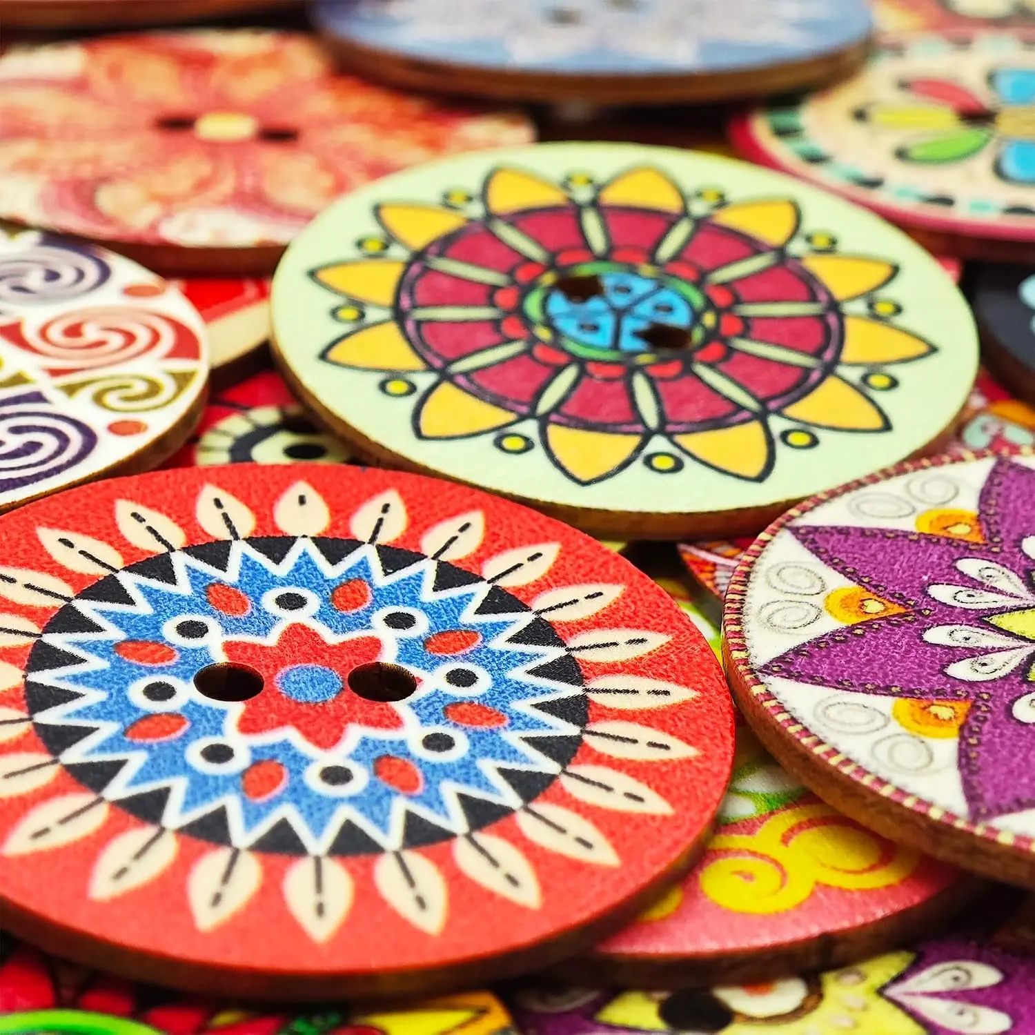 30-Pcs 2" Large   Flower Wooden Buttons | Bulk  Colors   Buttons for Sewing Clothes Crafts Decorations (50mm)