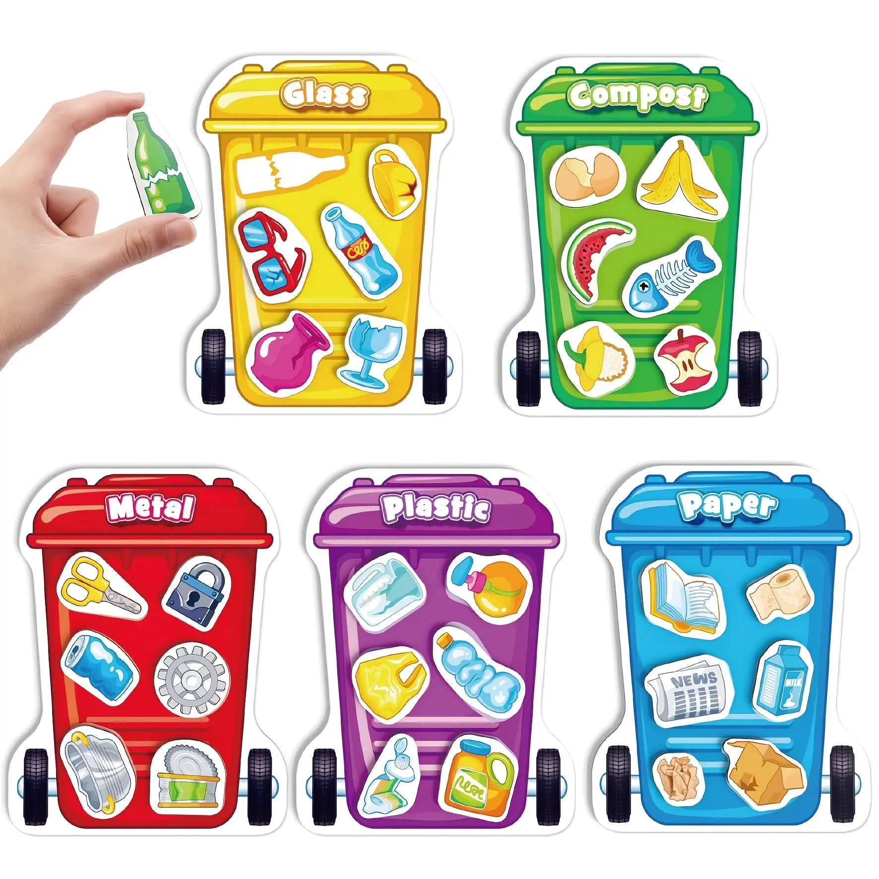 5 pieces of magnetic garbage classification and recycling theme for back-to-school season - learning about garbage classification and environmental awareness, suitable for refrigerators, dishwashers, and as a gift for the school year start