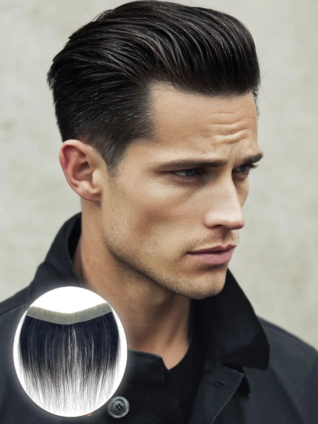 Frontal Hairpiece Toupee for Men， Natural Black Real Human Hair Extension Hairline Loss Straight Tape in Human Hair ，Human Hair Hairpieces Toppers Replacement Toupee，Skin PU Around Base V-Looped, Realistic Hairpiece,(Natural Black)