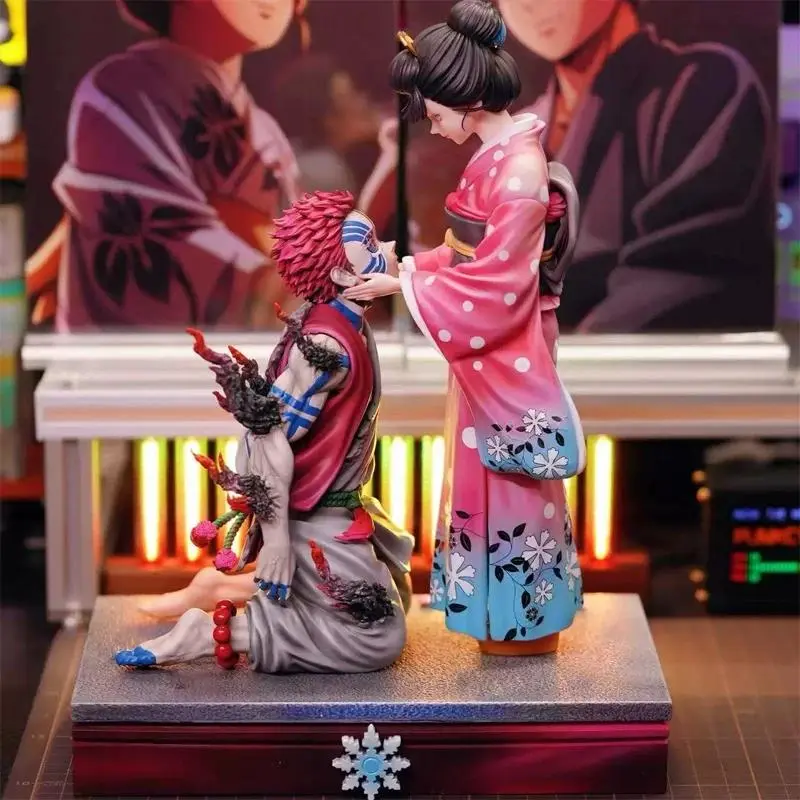 27cm Demon Slayer Gk Popart Akaza & Koyuki Cherry Blossom Scene Desktop Ornament Model Figure Anime Collectible Periphery Gift