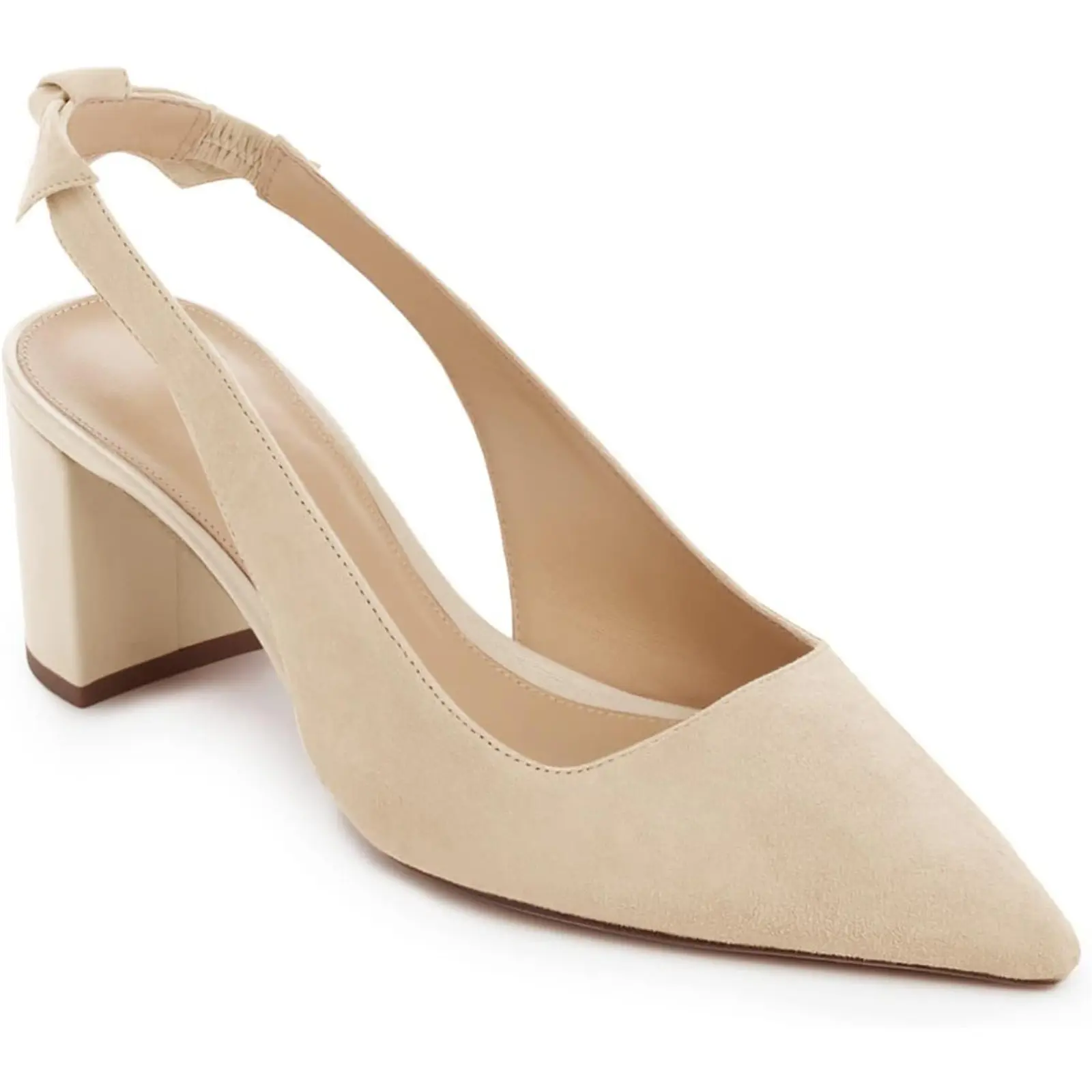 Coutgo Women's Suede Pointed Toe Slingback Pumps, Chunky Block Heels for Women with a Cute Bowknot, Footwear