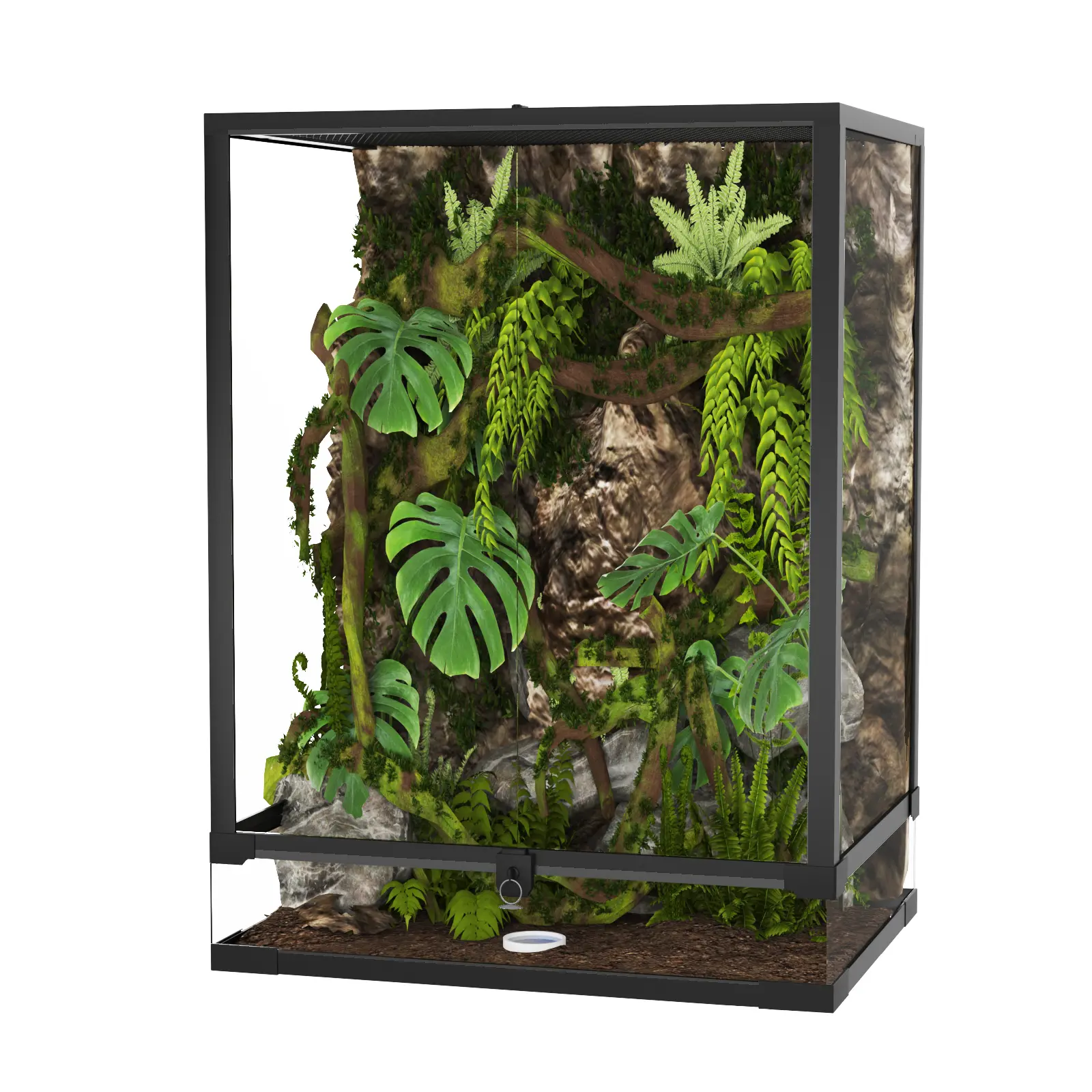 Reptile Terrarium 18x18x24 – 34 Gallon Glass Tank with Double Hinge Doors, Top Screen Ventilation & Water-Tight Base for Bearded Dragons, Chameleons & Tree Frogs