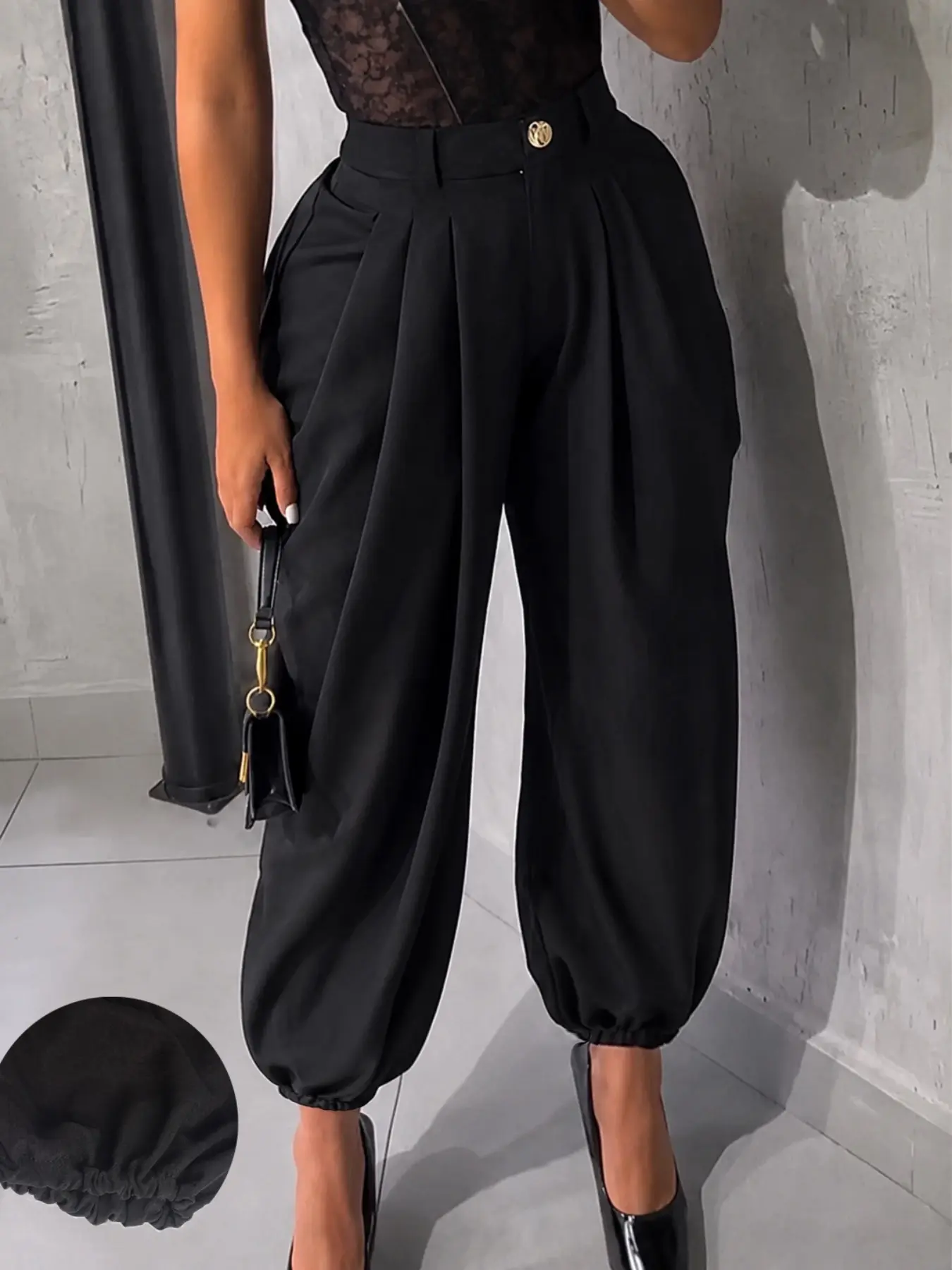 Women's Casual High Waist Wide Leg Pants, Casual Chic Trousers, Plain Long Pants with Pockets, Elastic Waist, All Seasons, Fashionable and Comfortable