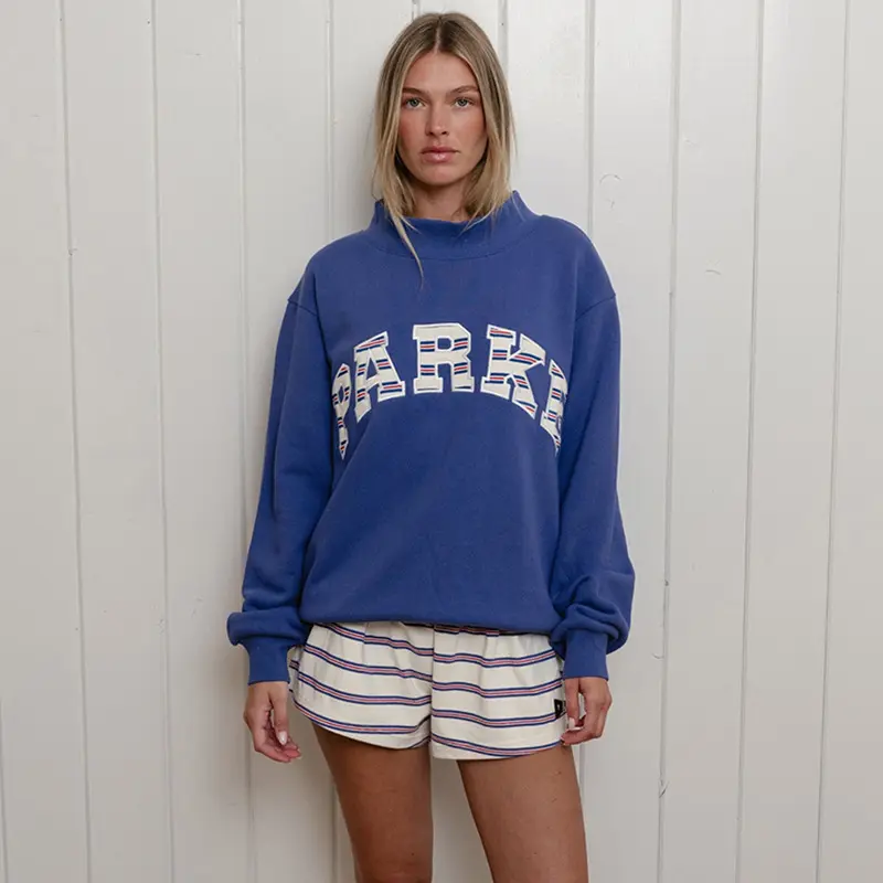 Autumn/Winter New Arrival: PARKE Letter Stripe Appliqué Embroidered High Neck Stand Collar Loose Sweatshirt