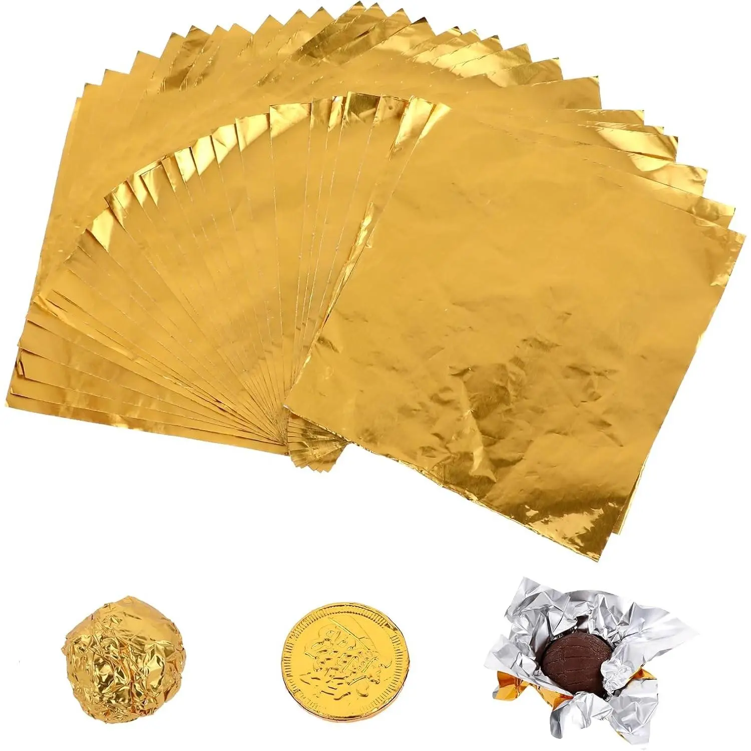 100 Pcs Gold Candy Wrappers Foil 4" x 4" Square Chocolate Wrappers, Aluminum Foil Candy Wrappers for Homemade Candy, Individual Chocolate Packaging for Valentine's Day Wedding Birthday