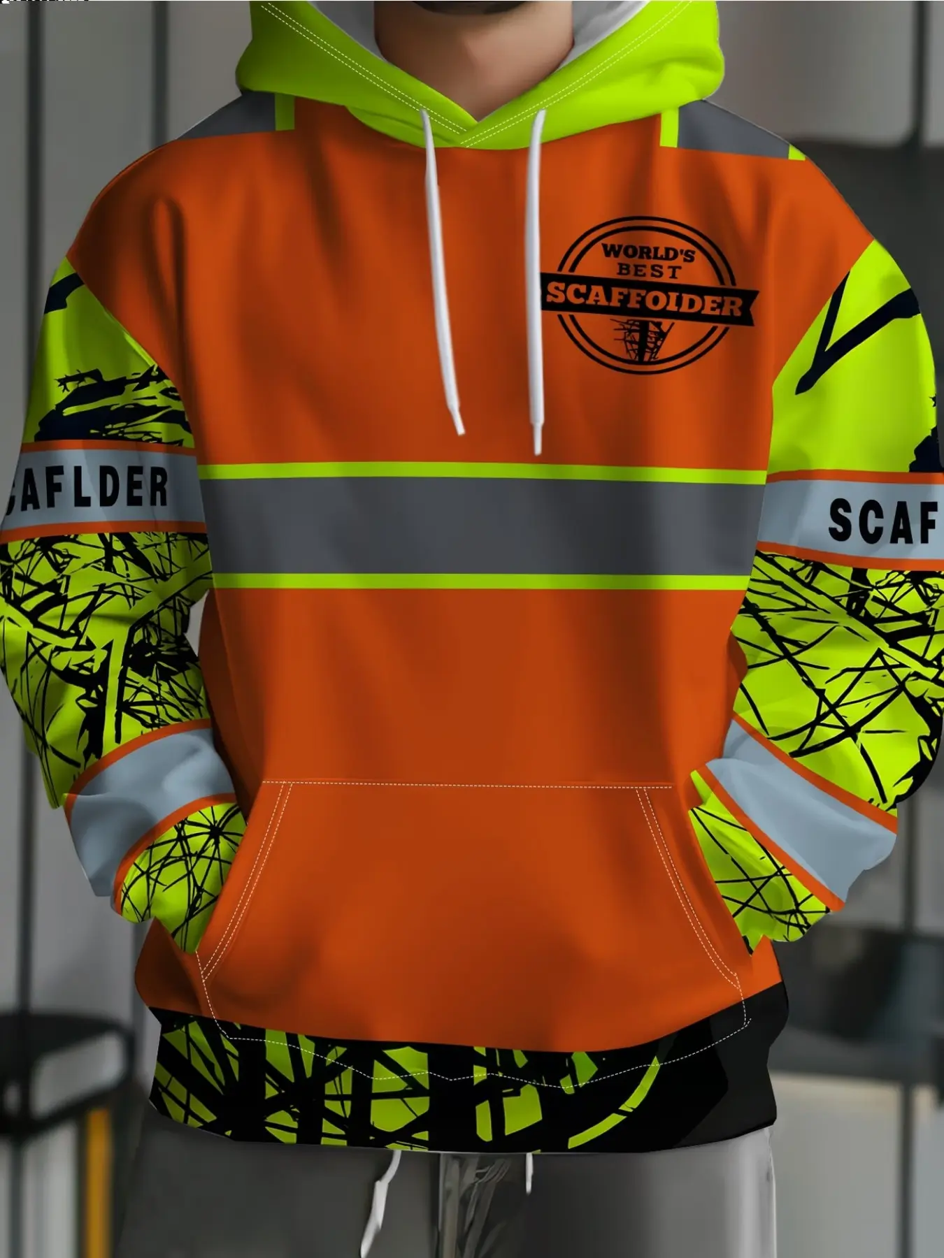 High Visibility Hoodie, 3D Print Workwear Sweatshirt, Design, Safety Gear for Outdoor Activities