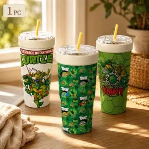 1 Pc 32oz Green Ninja Turtle Cartoon Insulated Can Cooler, Double Wall, Leak Proof, Cold 24H, Hot 12H, No Sweat, Fits Most Cup Holders, Non Slip Silicone, Camping Must Have, Kitchen Essential, Cartoon Gift, For Daily Use, BBQ, Party, Travel
