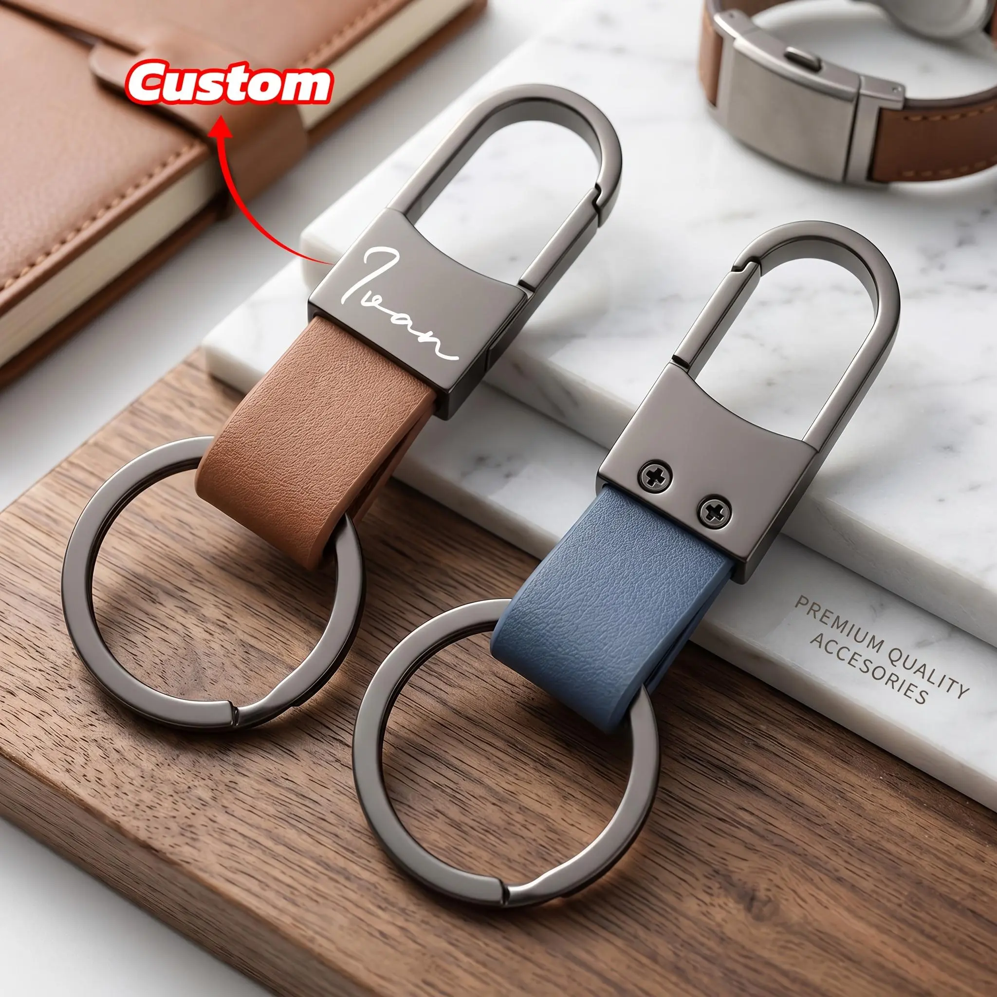 Personalized Laser Engraved Premium PU Leather Keychain for Men Women Custom DIY Name Initials Key Ring, PU Leather Car Key Fob, Customized Key Holder Gift for Birthday, Anniversary, Father's Day, Valentine's Day Daily Use Accessory
