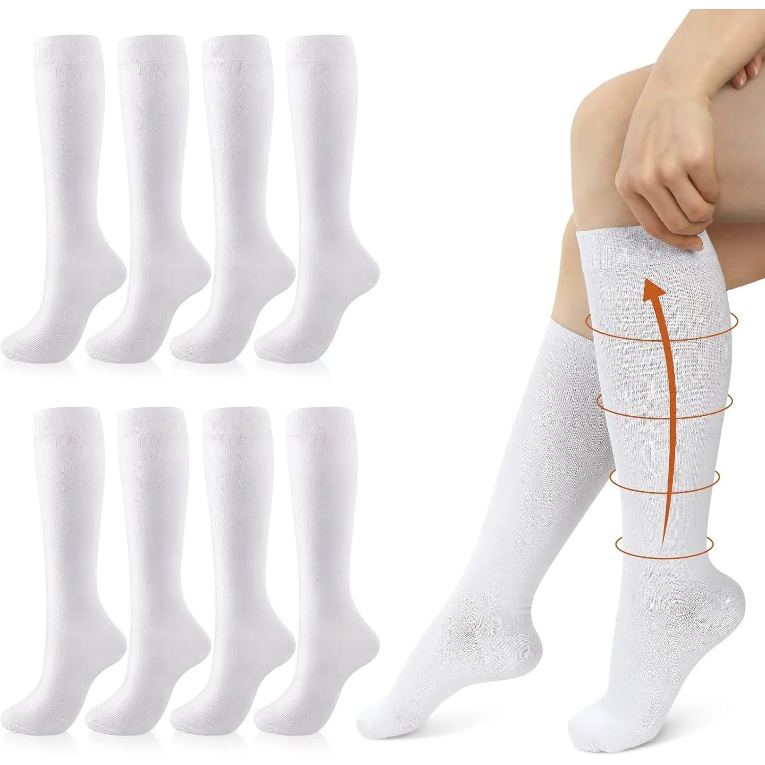 4 Pairs Cotton Compression Socks for Women Men 20-30 mmHg Knee High Support Socks for Nurse Pregnant Sports Travel(Gift)