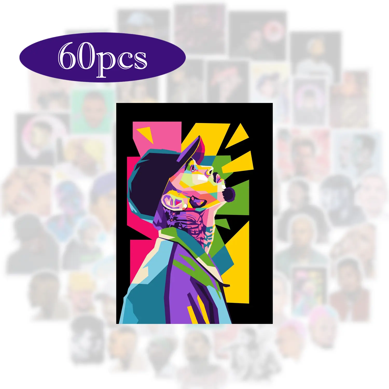 60pcs CB <Run It!> Singer Stickers Merch, Party Decorations, Music Decor for Phone Cases, Water Bottles, Skateboards, Multi-Surface Adhesive, Creative Sticker Gifts for Fans
