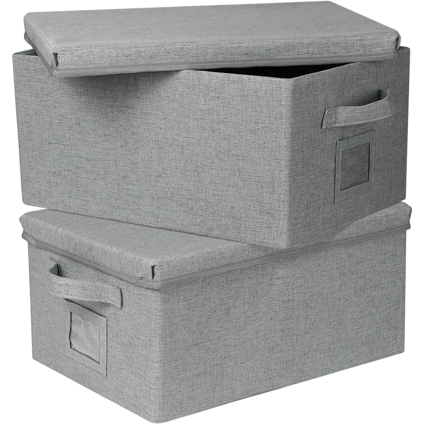 Storage Bins with  closet organizer cabinet Box for Clothes,Toys,shelf | 2 Pack, 17"X 12"X 2", Collapsible, Stackable, , -In Handle, Label Slot, Linen Fabric, Cardboards, Grey