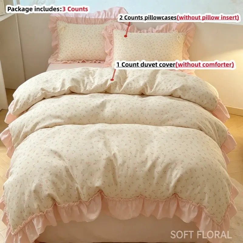 3pcs Plant Flower Cherry Bedding Set, Includes 1 Duvet Cover + 2 Pillowcases,without any filling, 100% Polyester, Single Twin Double Queen Size, Floral Bedding Sets