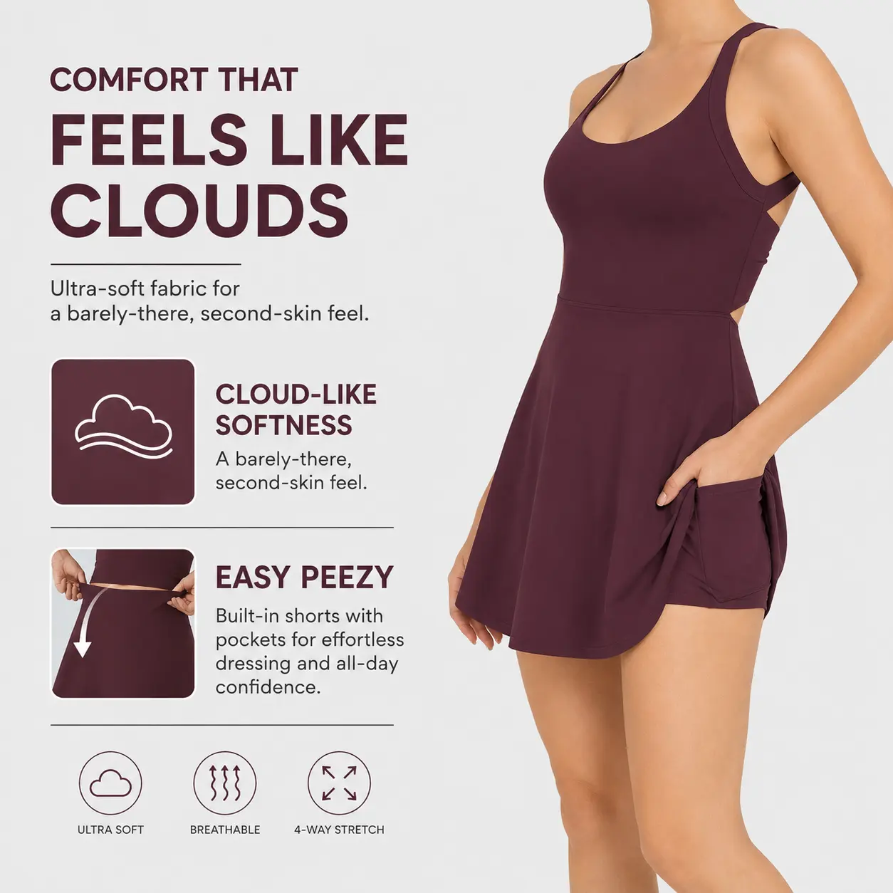 Daily Outfit House Backless Sleeveless Criss Cross Active Spring Dresses for Women - Easy Peezy, Dresses with pockets for Yoga Workout, Women's Sports & Outdoor Clothing