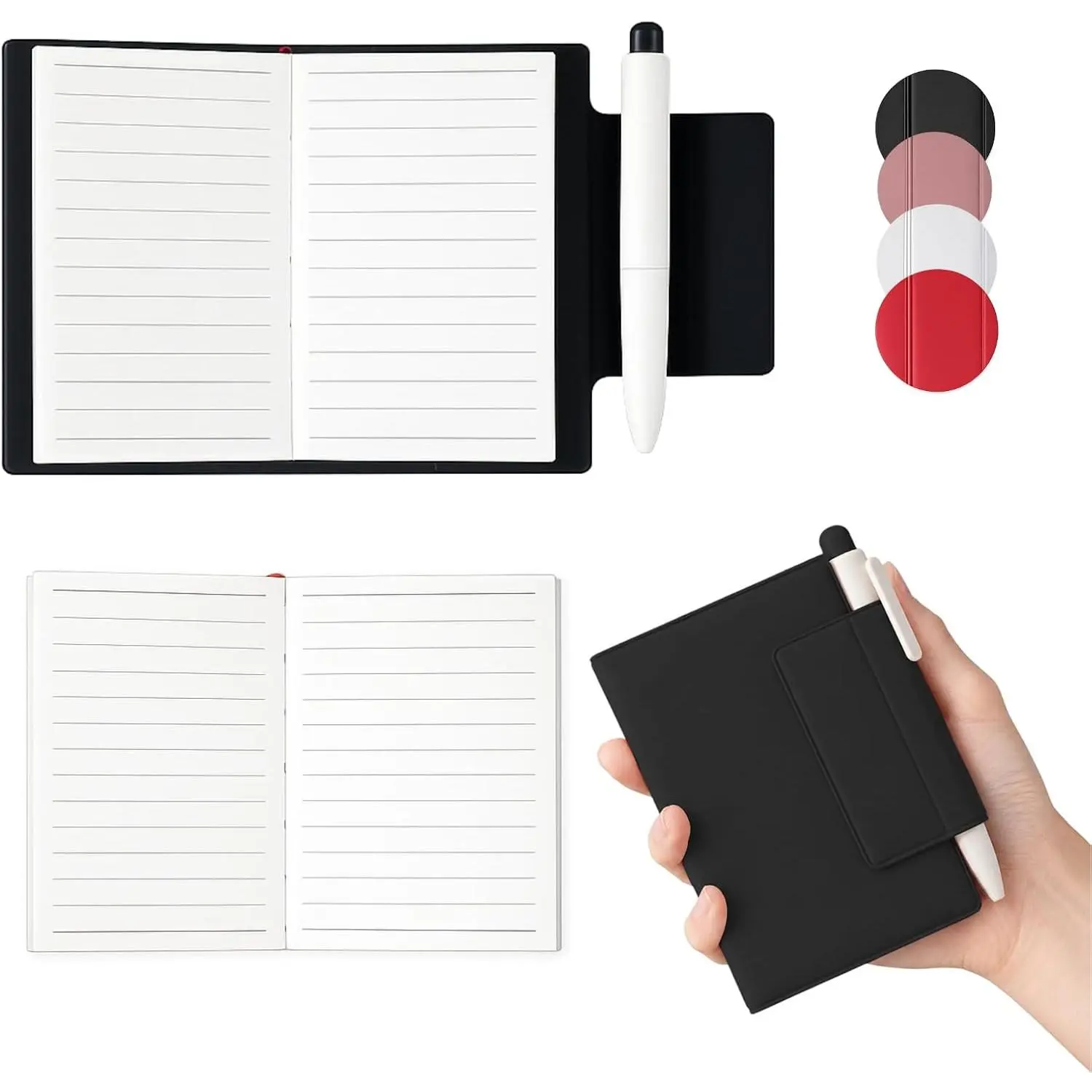 Pocket Notebook Set with Pen & Extra Refills, 2.9" x 4.1" Mini Refillable Journal with  Closure, Portable PU Leather Pocket Notepad for EDC, Travel, Daily Notes&Planning (Black)