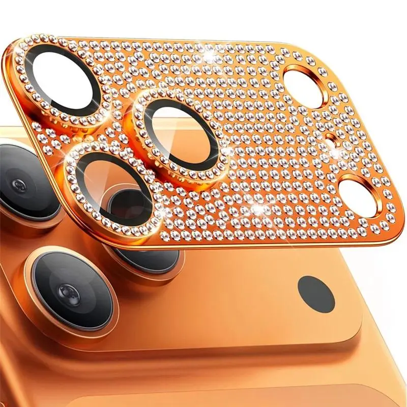 Luxury Shiny Rhinestone Diamond Metal Camera Lens Protector - Full Cover Glass Shield, Glitter Alloy Ring Accessory, Compatible with iPhone 13-17 Pro Max Plus Smartphones, Iphone 17