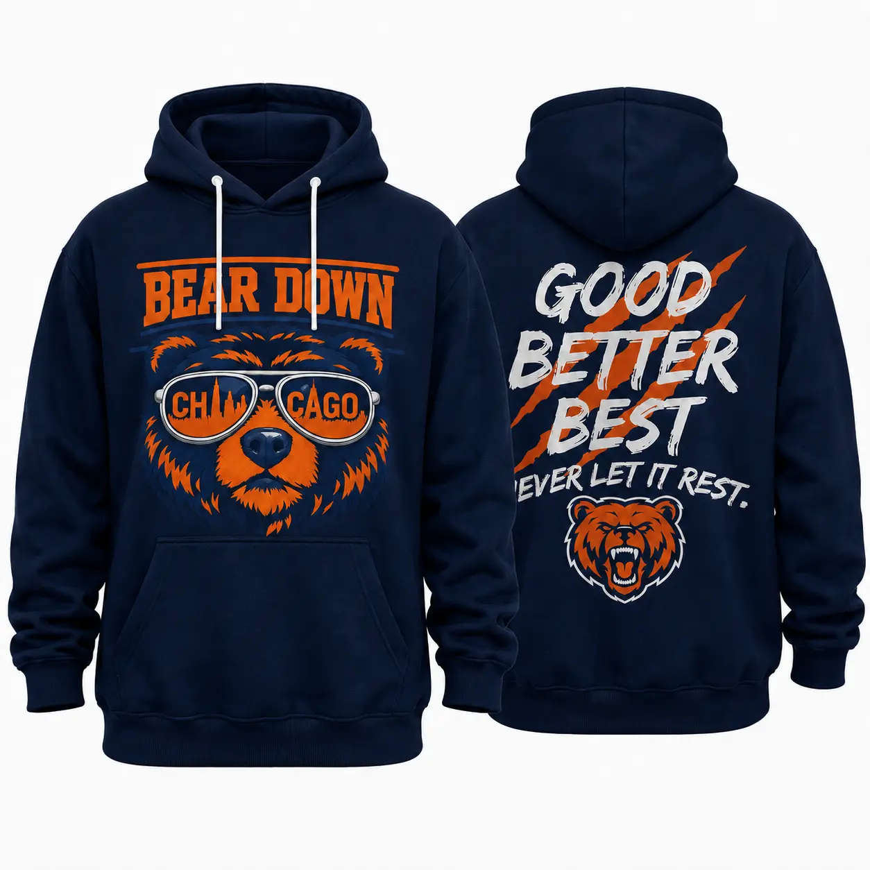 Bear Down Graphic Hoodie with Front Kangaroo Pocket, Good Better Best Motivational Double-Sided Printed Casual Football Style Hoodie for Football Fans Daily Outfit