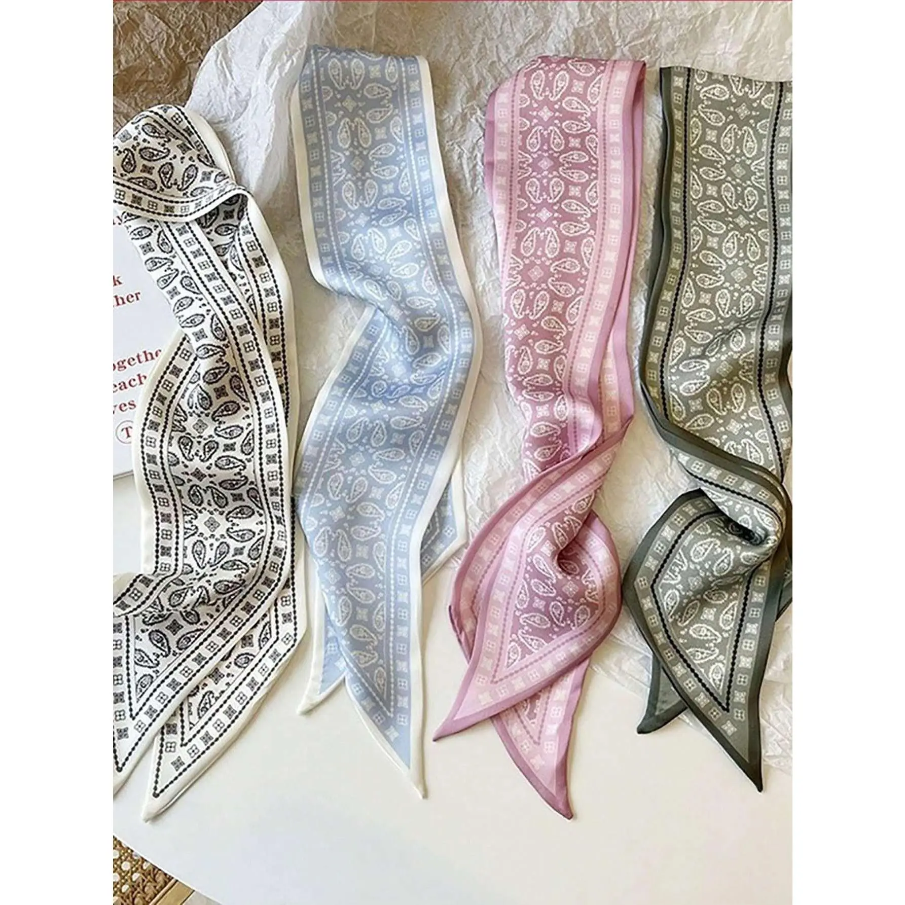 4pcs DIY Bag Accessories Set - Elegant Khaki Polyester Scarf, Floral Print Scarf Band, Contrast Binding Headband & Fashion Hair Scrunchies for Daily Wear & Vacation Use silicone watch