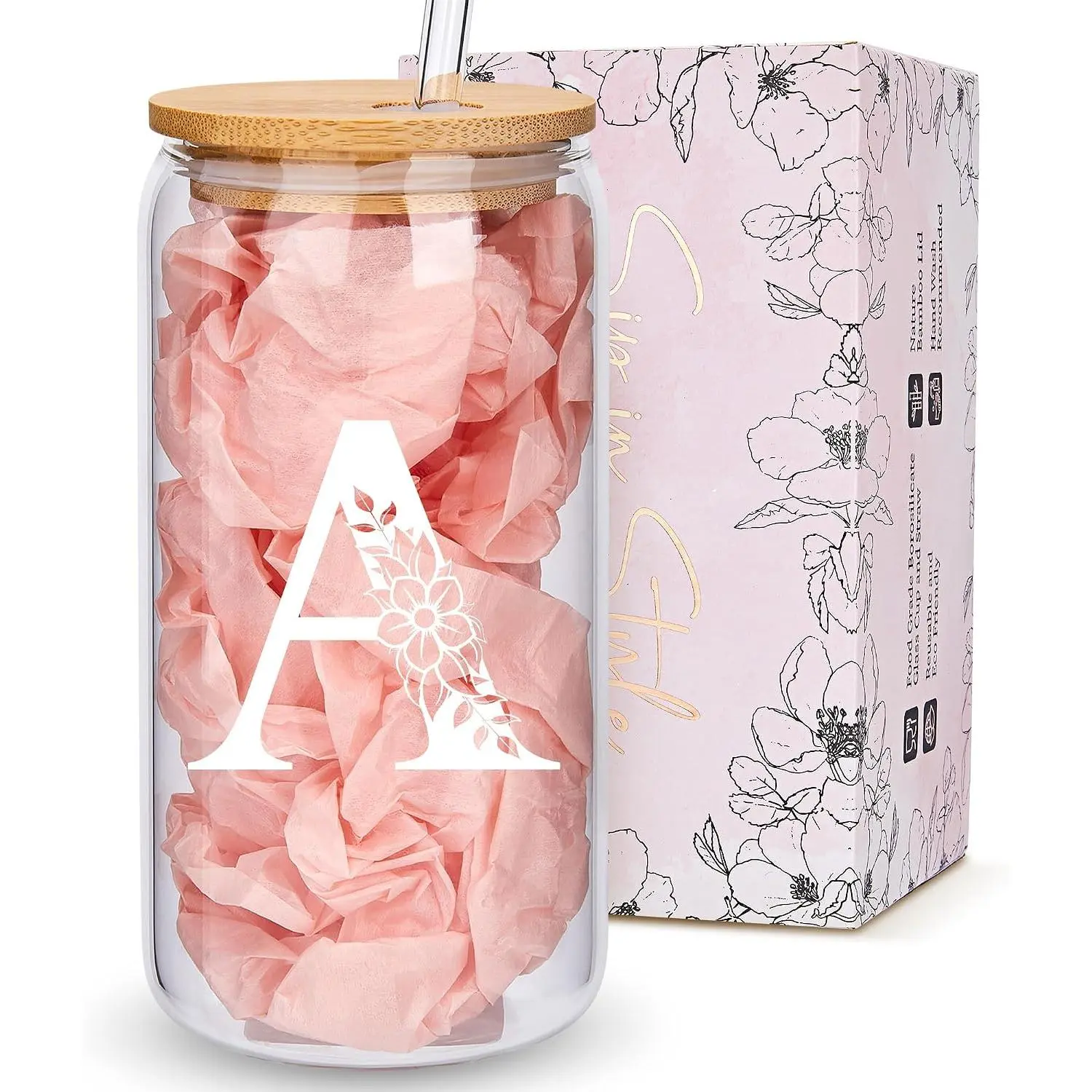 Personalized Gifts for Women, Monogrammed Glass Cups with  and Straws, Custom Tumbler, Cute Customized Mug, Aesthetic Stuff, Initial Iced Coffee Cup, Drinking Glasses, Birthday Teacher Gifts, A