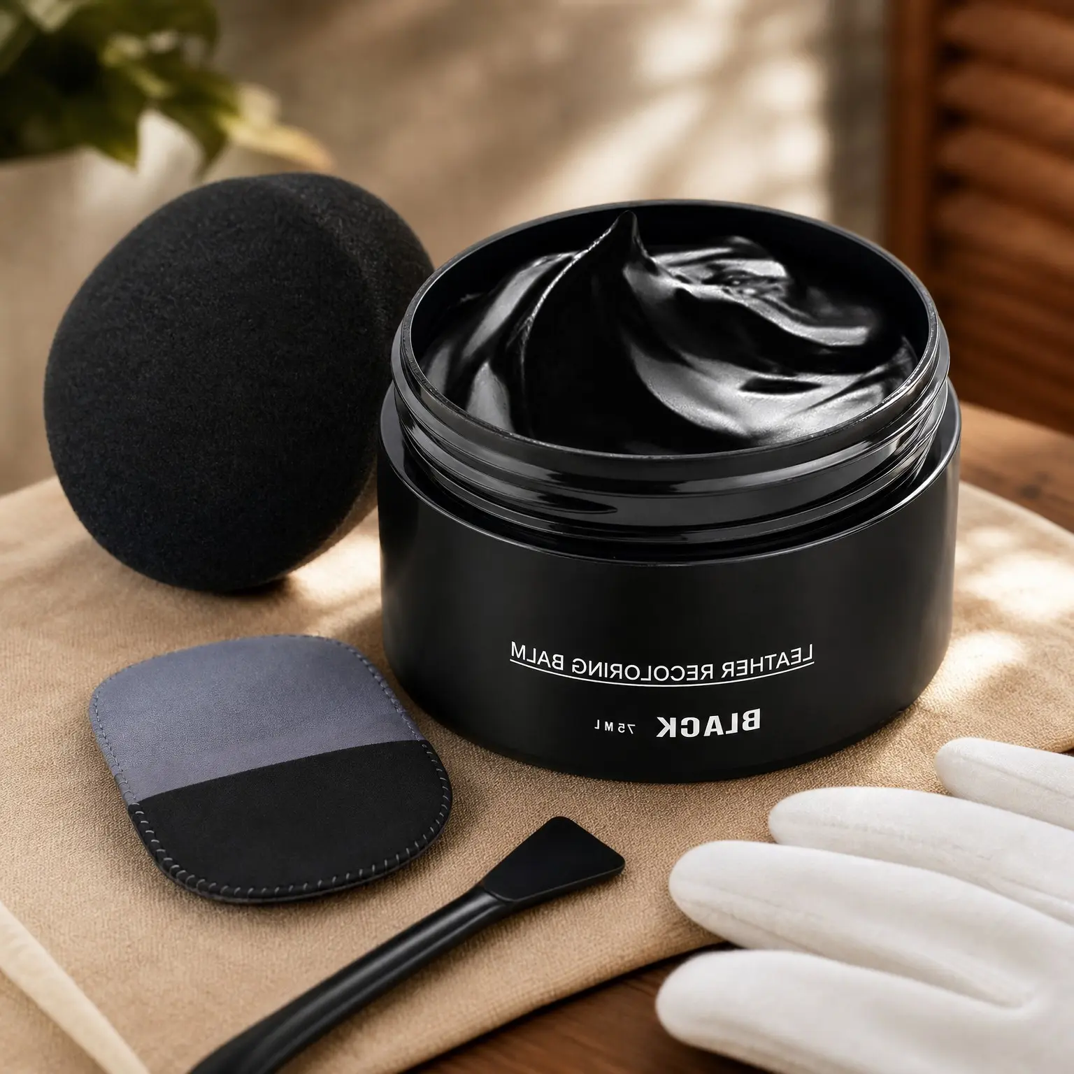 Black Leather Recoloring Balm & Color Restorer Conditioner, Leather Repair Kit for Vinyl Furniture, Sofa, Car Seats, Shoes – Revives Faded & Scratched Leather CouchesGift