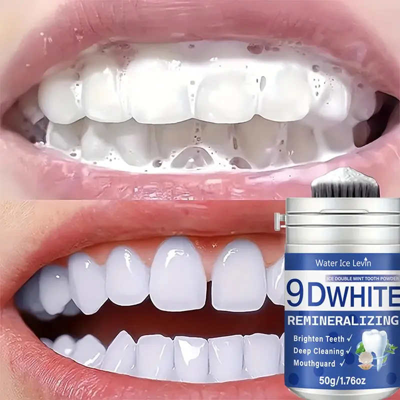 9D WHITE Remineralizing Tooth Powder 50g/1.76oz, Double Mint Flavor, Deep Cleaning, Brighten Teeth, Fresh Breath Daily Oral Care, Teeth Brightening Powder
