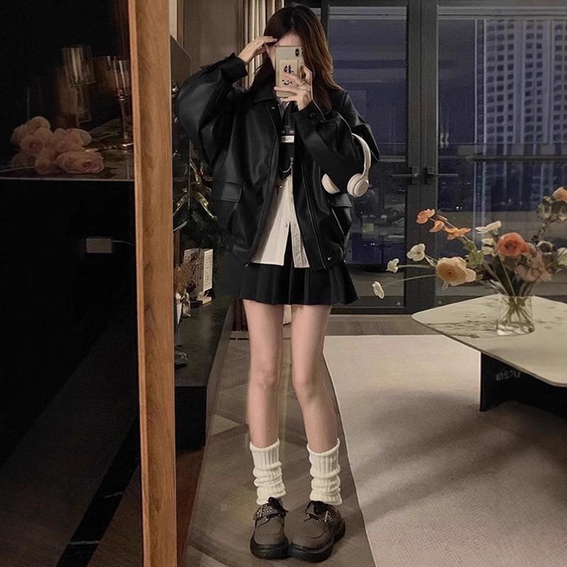 Maillard brown motorcycle leather jacket women 2026 new spring and autumn American retro windproof  jacket coat tide