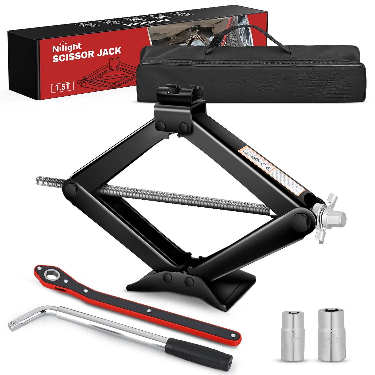 Nilight Scissor Jack Kit for Car 1.5 Ton(3307 lbs), Heavy Duty Portable Steel Scissor Lift Jack Car Tire Changing Kit with Ratchet & Lug Wrench for Sedan SUV MPV, 3.9 Inch-13.6 Inch Lifting Range, Black