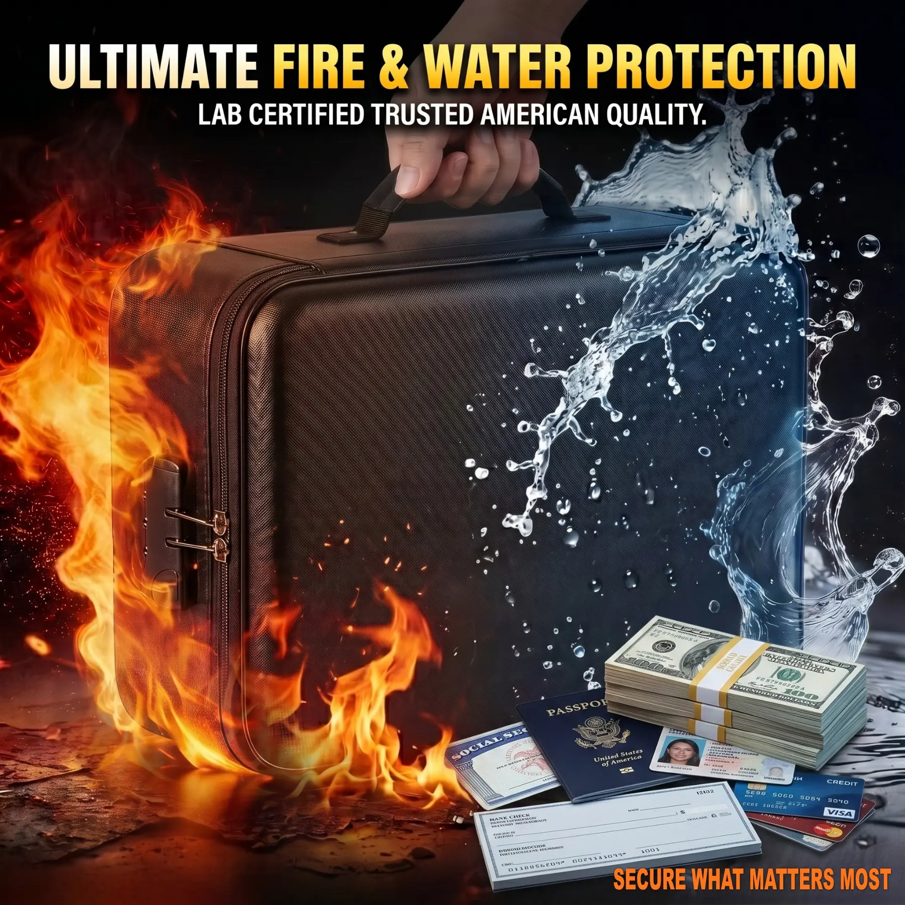 [Lab Certified] Fireproof Document Safe Box with Combination Lock, Waterproof File Organizer Bag, File Folder Box, Portable Travel Storage for Important Papers, Passport, Cash & Valuables - 16.93" XL Capacity for Whole Family