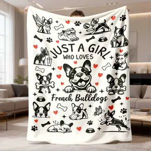2026 New Arrival Flannel Blanket 1Pc French Bulldog Flannel Blanket Soft Cozy AllSeason Throw With Cute Frenchies, Hearts & Paw Prints Perfect Gift For Dog Lovers, Home Decor, Birthday, Available In Multiple Siz