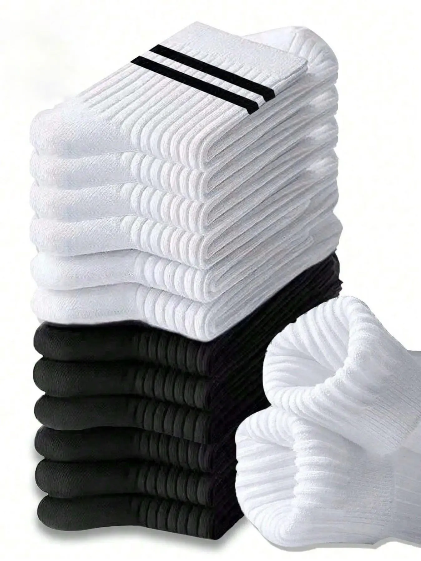 12 Pairs Women's Striped Mid-Calf Socks, Two Bars College Aesthetic Style, Casual Sports Socks, Comfortable Soft, Daily Wear, Sporty Leisure
