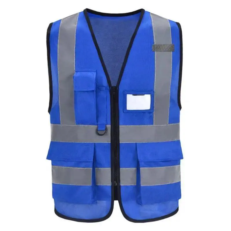 High Visibility Safety Vest, Unisex Polyester Work Vest with Multi-Pockets and Zipper Front for Construction and Night Riding, Polyester Clothes, Outdoor, Waistcoat, Zippered