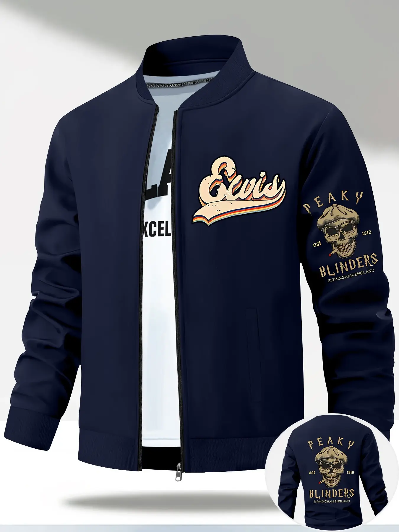 Vintage Baseball Jacket with Ribbed Collar, Long Sleeve Slim Fit, Animal Print Design, Casual Streetwear for All Seasons