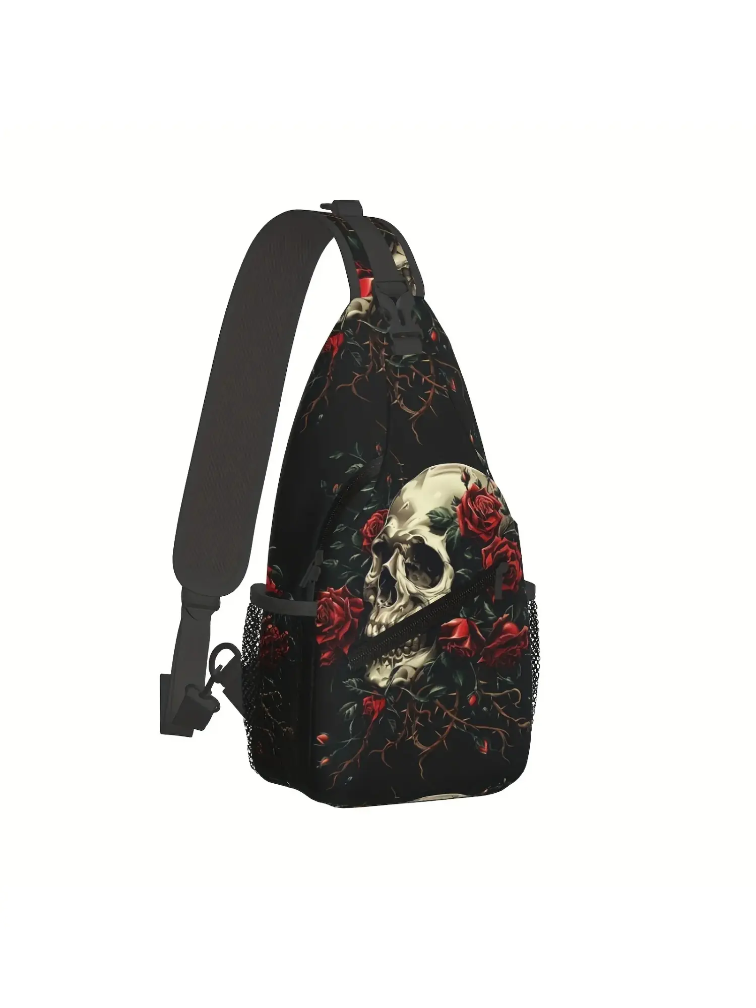 Gothic Rose Blood Skulls flower themed crossbody bag sling bag for men womens,adjustable Chest Bag Shoulder Backpack Bag for Travel Hiking Cycling Gift Sports Mountaineering Riding