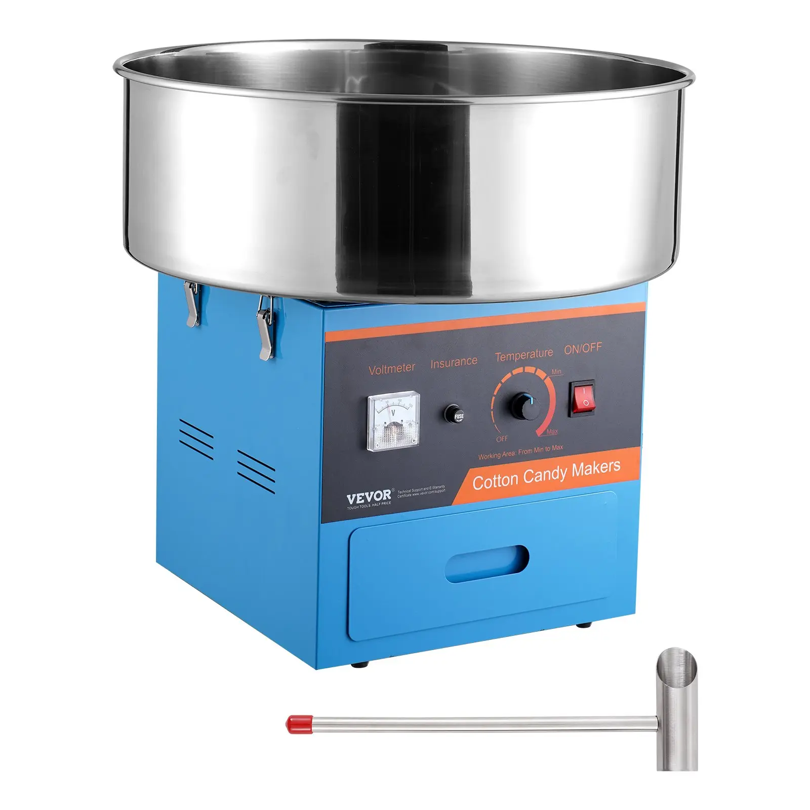 【toolupgrade】VEVOR 1000W Power Electric Cotton Candy Machine, Commercial Candy Maker with Stainless Steel Bowl, Sugar Scoop & Drawer, Ideal for Kids' Birthday, Family Parties & Festivals, Blue, Countertop