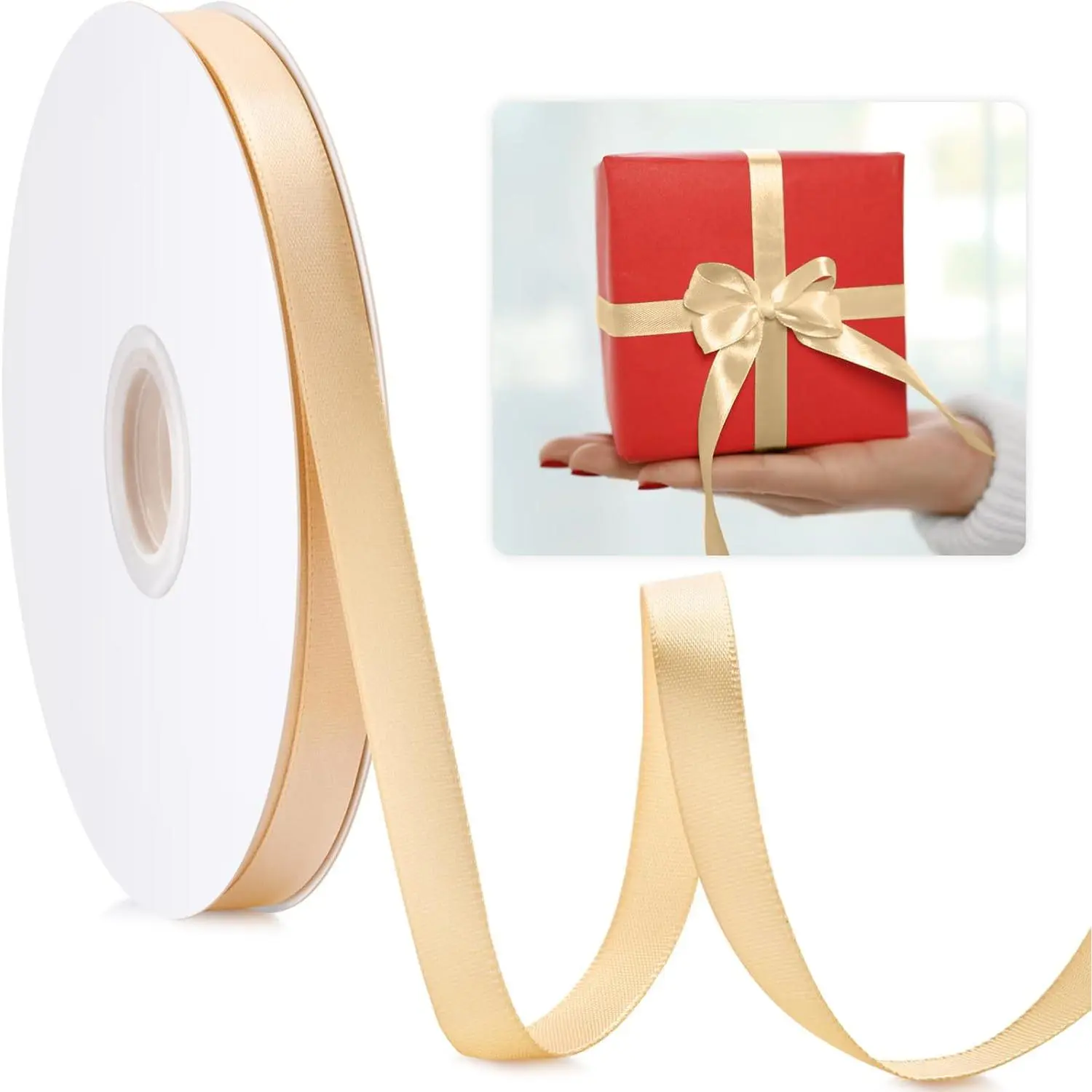Ribbon 3/8", 50 Yards Ribbon for  Wrapping Flower Bouquet Crafts Bow Leis Hair, Satin Fabric Ribbons for Bridal Wedding Party Decoration Every Holiday