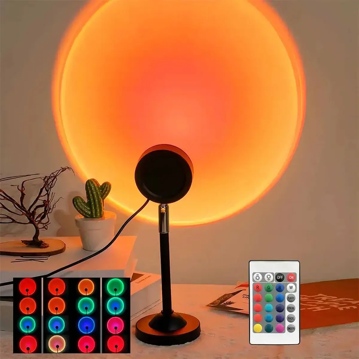 Lune Cove Sunset Projection Light - Remote Control, 16-Color Ambient Night Light for Bedroom Decoration, Background Wall Photography, Halloween Haunted House Party Outdoor Props