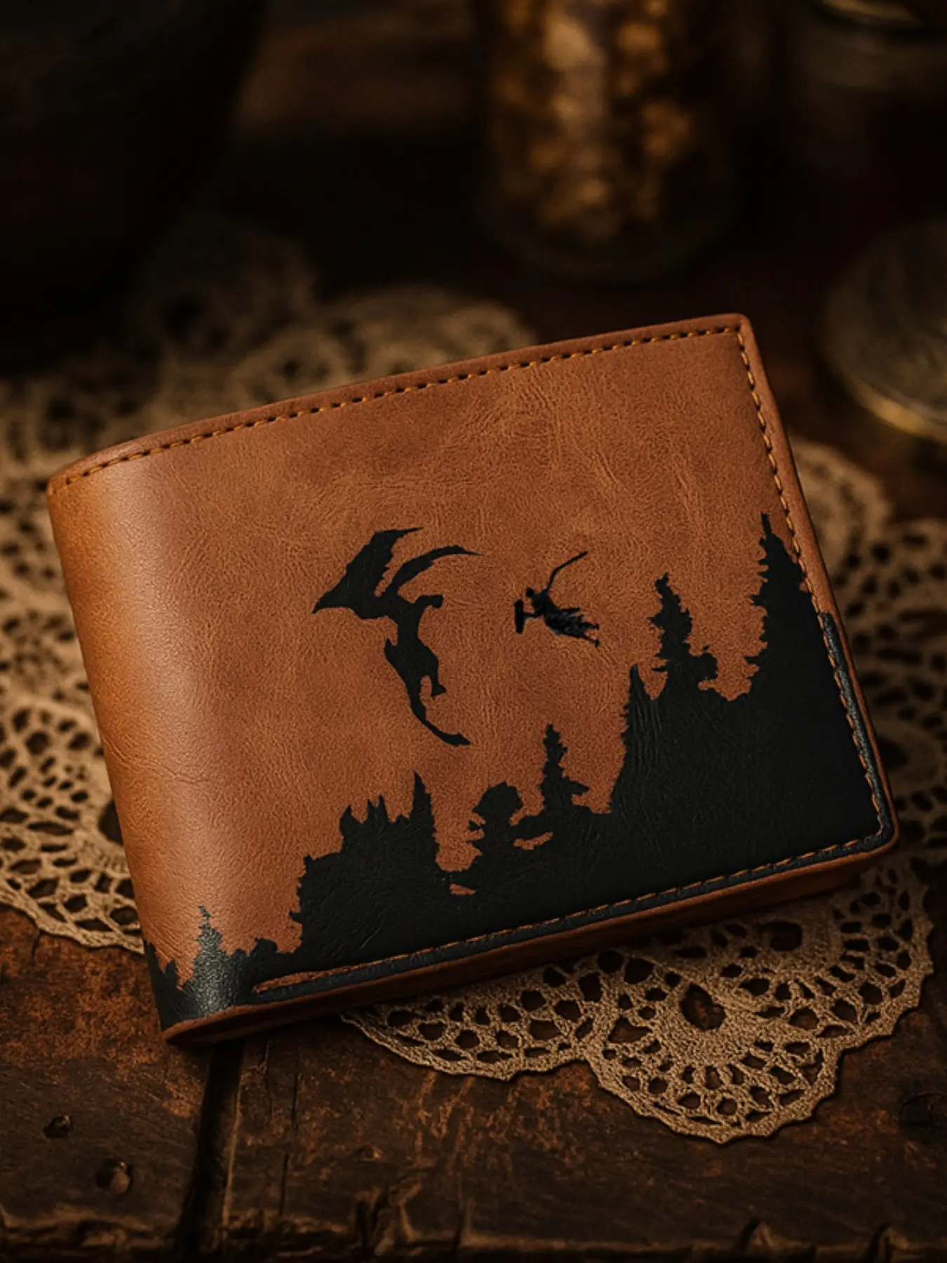 Leather Dragon Warrior Themed Wallet, Unique Design, Durable Leather Material, Perfect Gift for Fans, Stylish Accessory, Fashionable Wallet