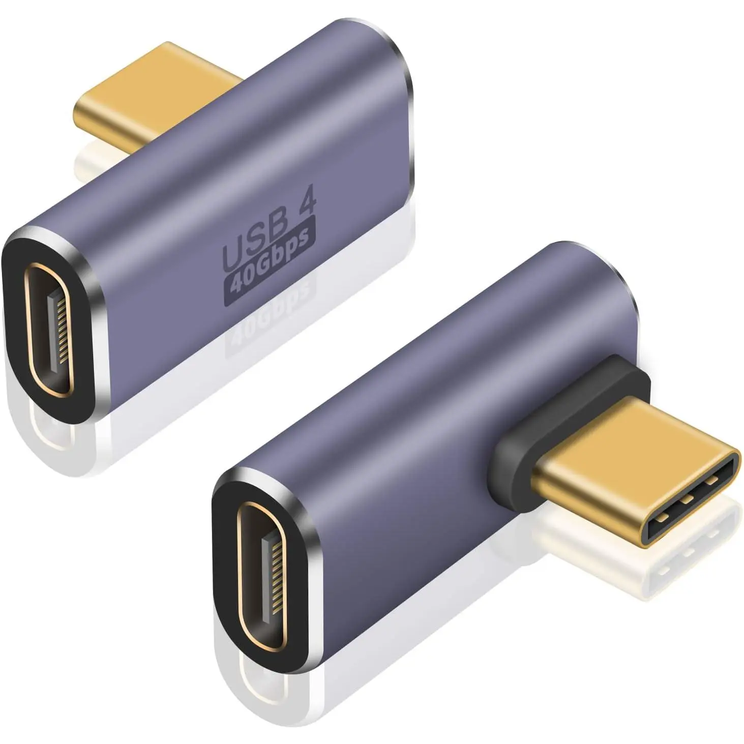 Poyiccot USB C Right Angle Adapter 40Gbps, 8K@60Hz, 100W, USB C 90 Degree Adapter, Right Angle Type C Male to Female Extender Thunderbolt 4 Connector for iPhone/PC/Galaxy S23, 2-Pack
