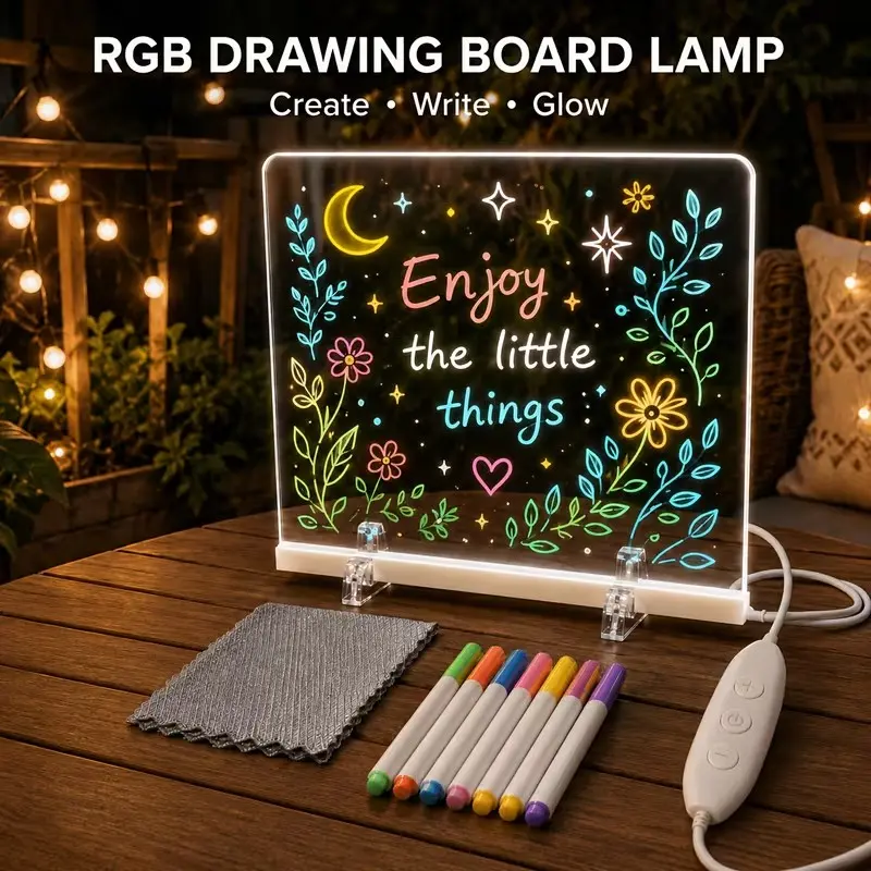 USB RGB Drawing Board Lamp, Acrylic LED Message Board with 7 Colors, 5 Brightness Settings, 3 Flash Modes, DIY Erasable Writing Light Board, Night Light, Desk Decor And Advertising Board for Professional Art Use