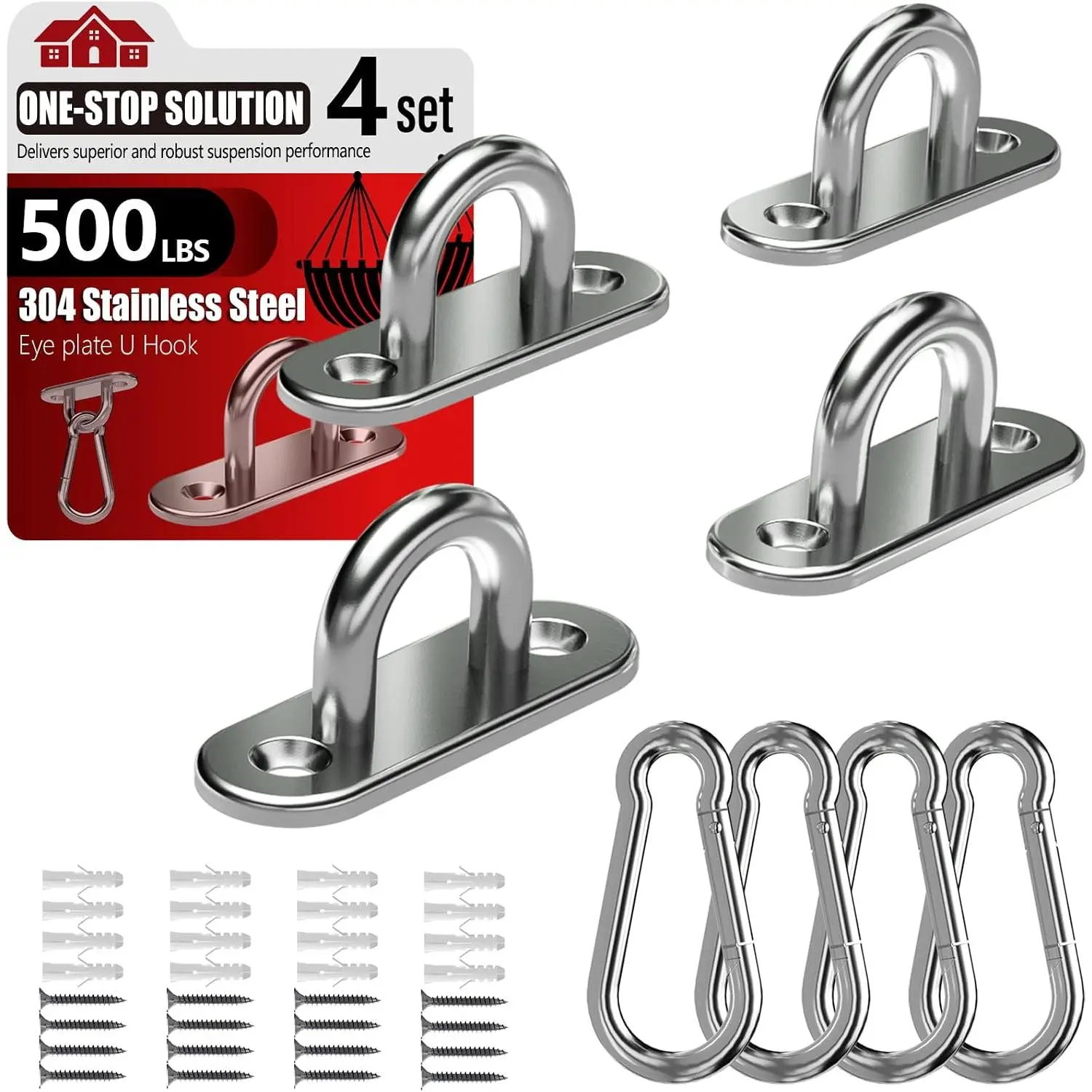 304 Stainless Steel Pad Eye Snap Hook, M5 Ceiling Hook 500Lb,8Pcs |  Kit with Screws for Hammock Chair Swing, Yoga Gym Equipment, Sun Shade Sail,  Hangers & Marine Boat Hardware