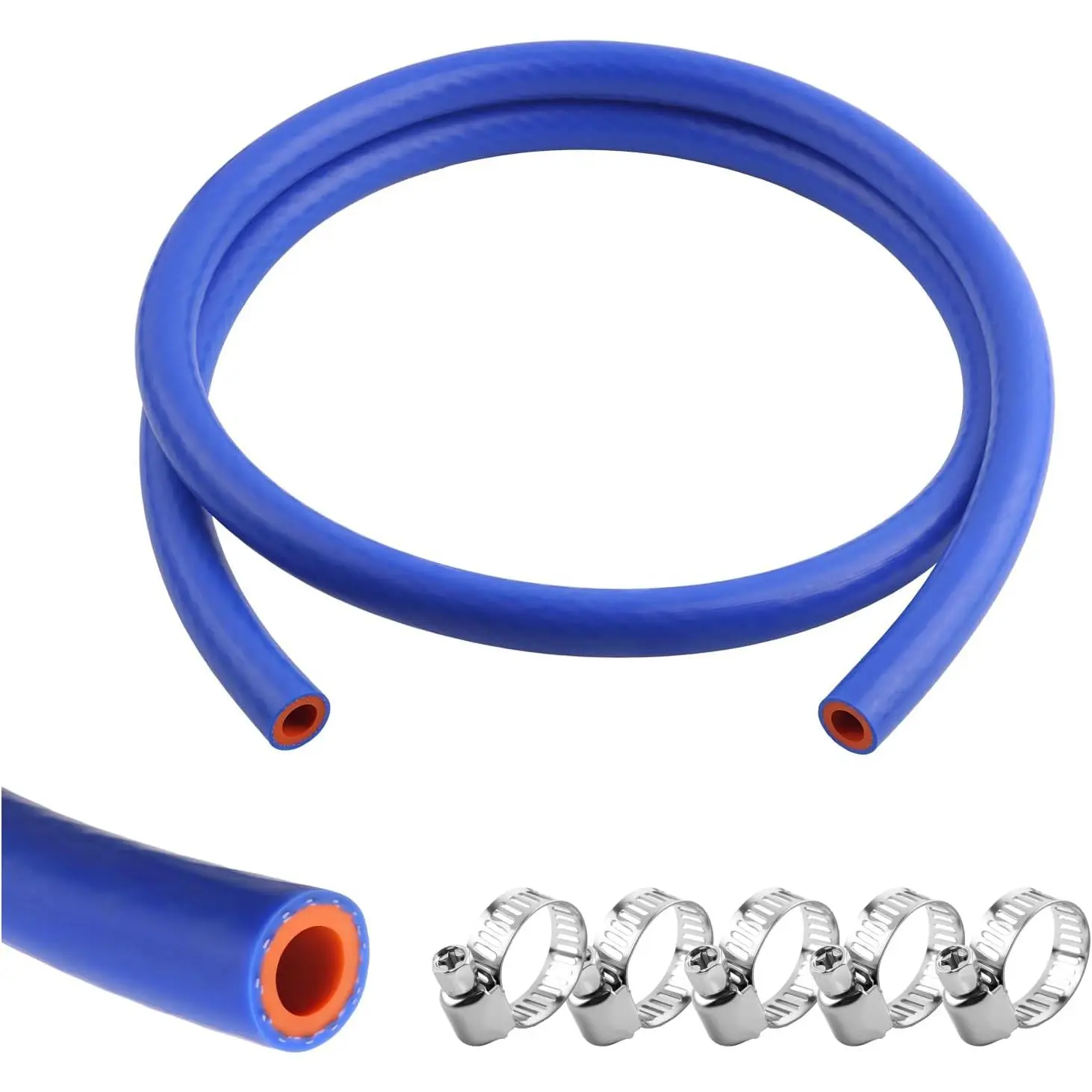 5Ft x 5/16" ID  Heater Hose,Reinforced High Temp  Hose Kit with 5 Clamps,Flexible Coolant Radiator Vacuum Line for Engine Coolant/Antifreeze/Air/Water (5/16")