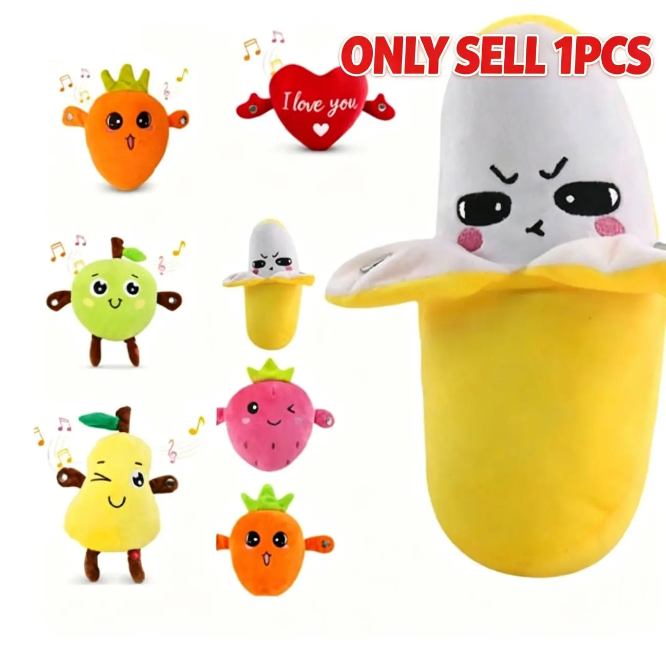 Soft, plush musical sensory toy; interactive plush toy with sound effects; touch-activated sound-making doll; dual-mode educational toy; fruit-shaped gift suitable for infants, toddlers, and children of all ages (battery-free).