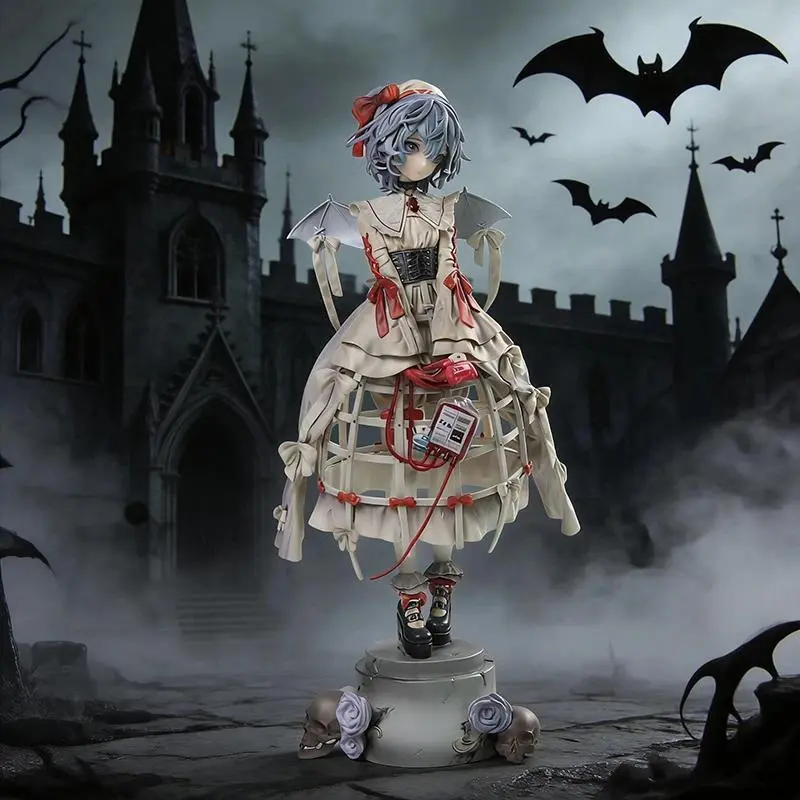 2026 Hot 27cm Remilia Scarlet Figure - Touhou Project Gothic Vampire Nurse Collectible Model Toy with Cage Skirt, Blood Bag Decor, Ideal Gift for Goth, Touhou Fans