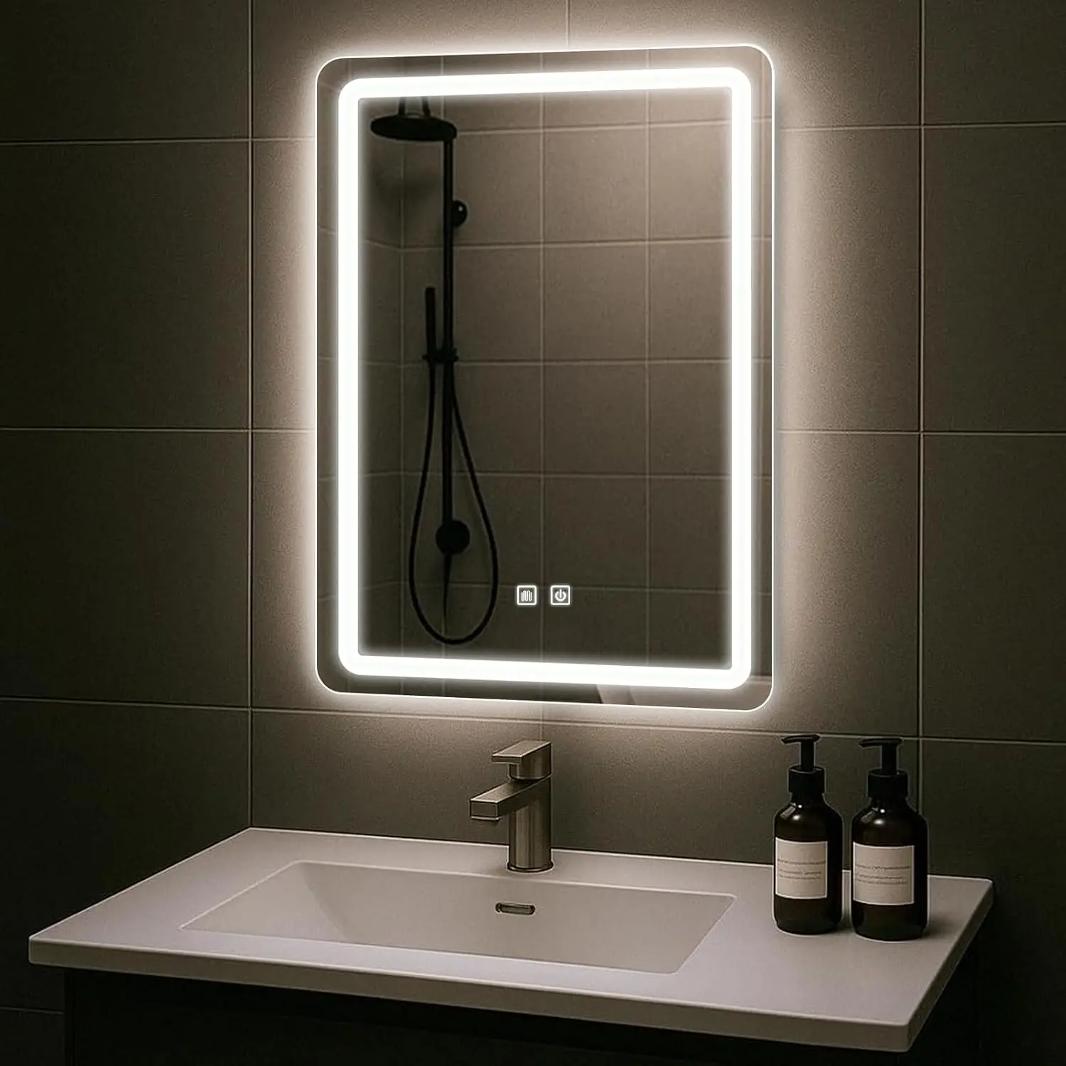 LED Bathroom Mirror, 20x28 in Vanity Mirrors with Backlit Lights for Shaving, Fogless Makeup Mirror Wall Mounted with Demister, Dimmable 3 Color Lighting, IP54, Vertically Only