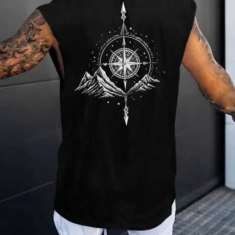 Men's American Flag, Letter & Graphic Print Round Neck Tank Top, Regular Fit Casual Quick Drying Sleeveless Top for Gym Workout Running, Workout Vests, Men's Clothes for Summer, Casual Summer Clothing, Activewear, Casual Beach Style