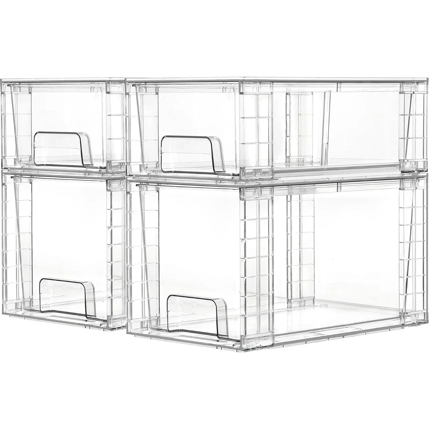 4 Pack Clear Stackable Storage Drawers,Under Sink and Kitchen Organizers Storage,Easy to Assemble Plastic Drawers for Baby Bottle,Medicine, Bathroom,Cabinet and Pantry Organization